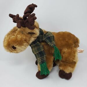 Dan Dee 13" Plush Stuffed Animal Moose Brown Scarf Green Blue Plaid Wilderness